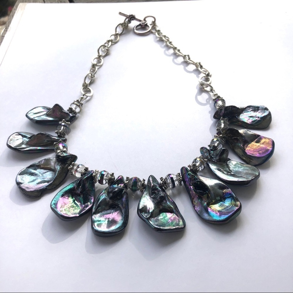 Abalone Teardrop beads and Chez Crystals Necklace - Picture 5 of 7